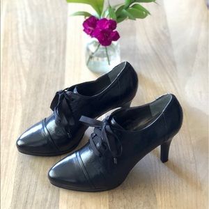 Tahari Grace Lace Up Heels, Black Leather